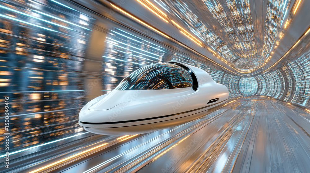 Poster futuristic vehicle speeding through high tech tunnel, showcasing advanced design and technology