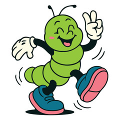 Cheerful Green Caterpillar Character Flashing Peace Sign