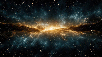 Obraz premium Stunning cosmic scene featuring bright, glowing center surrounded by swirling clouds of gas