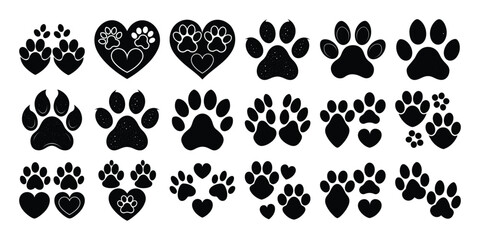 Fototapeta premium set of black silhouettes of animals vector on white 