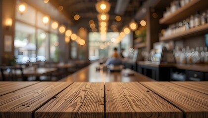 Wood Texture Table Top with Gold Bokeh Blur Light Cafe Restaurant Background Design








