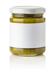 Delicious Homemade Pesto Sauce in Glass Jar with Blank Label