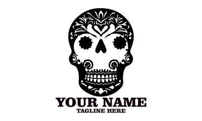 Cute skull logo icon, sugar skull day of the dead vector illustration design isolated on white background. dia de los muertos and sugar skull logo design