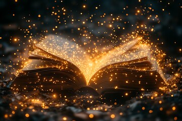 Open book, magic sparkles