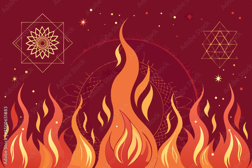 Poster design a vibrant crimson fire element vector background with swirling flames, intense glow, and a dy