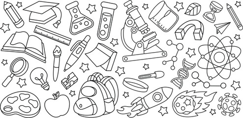 Set of hand drawn back to school and science doodle element vector illustration