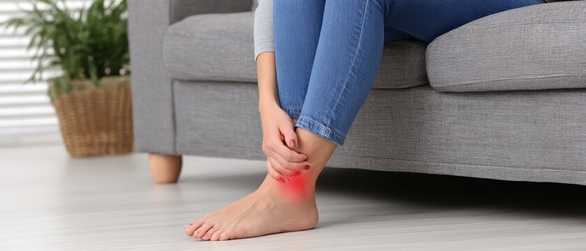 Person experiencing ankle pain highlighted in red.