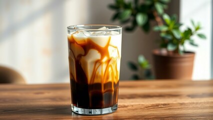 Summer Iced Latte with Milk and Espresso in Clear Cup � Chilled Drink Photo for Cafe Menus, Web Ads, and Food Photography Collections