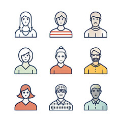 Fototapeta premium A set of nine unique human avatar icons showcases different hairstyles and expressions representing a diverse range of characters in a creative format