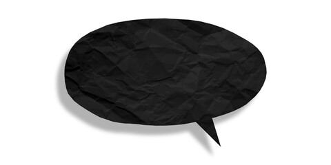 Black speech bubble crumpled paper isolated on transparent background