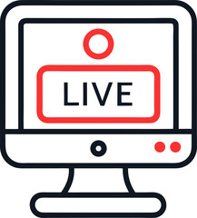 Live streaming icon set. Social media, broadcast, blog, live shows, news, live stream, red, frame, and video content flat icon. Vector illustration with transparent background.
