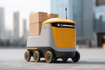 AI-powered robotic delivery service moving parcels through city streets with minimal human intervention.