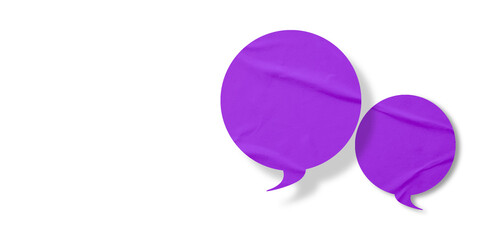 Purple speech bubble crumpled paper isolated on transparent background