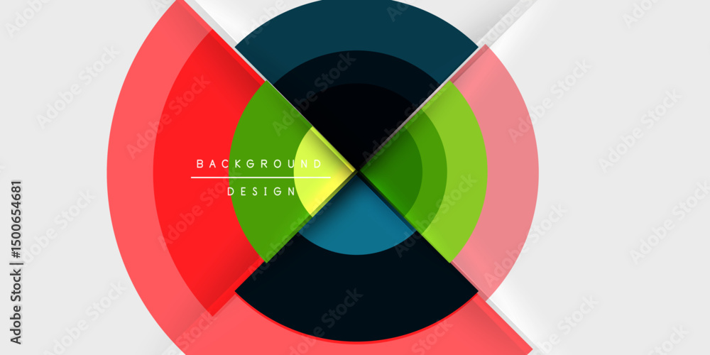 Poster Abstract circular design. Overlapping colorful layers create dynamic visual effect. Modern graphic element for backgrounds.