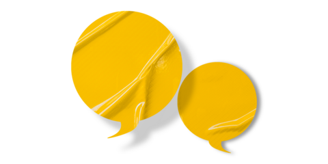 Yellow speech bubble crumpled paper isolated on transparent background