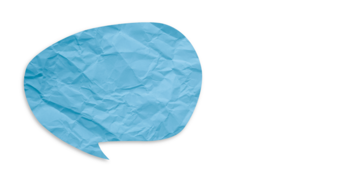 Light blue speech bubble crumpled paper isolated on transparent background