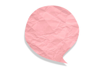 Pink speech bubble crumpled paper isolated on transparent background