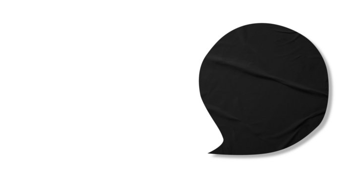 Black speech bubble crumpled paper isolated on transparent background