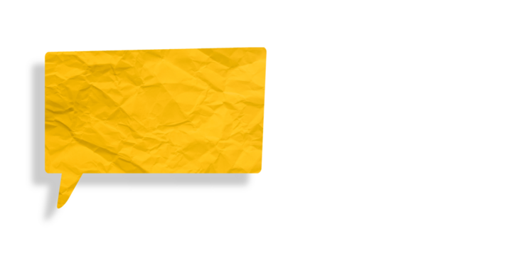 Yellow speech bubble crumpled paper isolated on transparent background