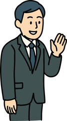 Businessman Raising Hand to Greet