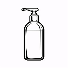 Black and white line art illustration of a liquid soap or lotion dispenser pump bottle