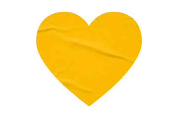 yellow crumpled paper heart heart sticker isolated on transparent background