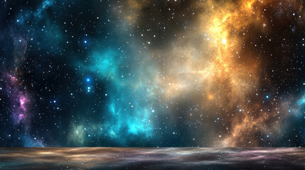 Vibrant cosmic fog with colorful gradients fills starry sky, creating mesmerizing scene