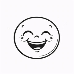 Obraz premium Black and white cartoon illustration of a happy smiling face with closed eyes and joyful expression