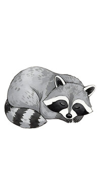 Ilustrasi Rakun Tidur yang Menggemaskan isolated trasparent background, png format