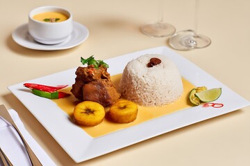 Cuban style meal on white plate