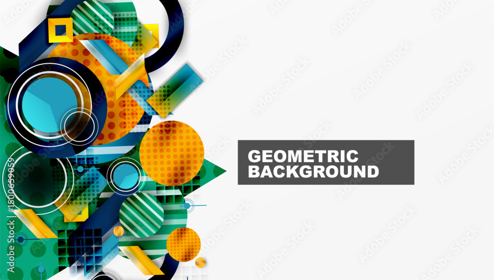 Aufkleber abstract geometric shapes overlap, creating vibrant colorful design. modern style, suitable for back