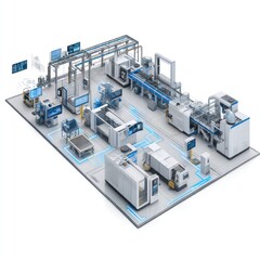 Fototapeta premium Smart factory management system optimizing performance of machines and digital processes on the floor.
