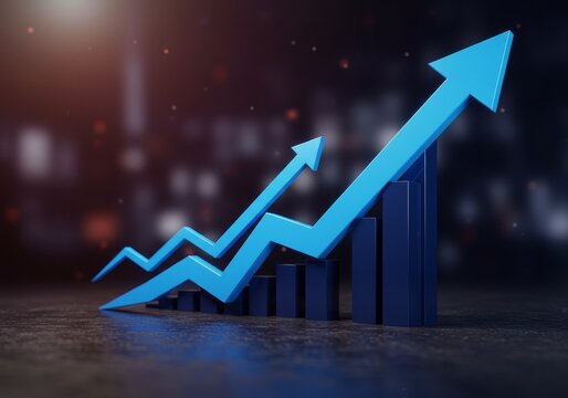 3D Illustration Blue Arrows Indicating Upward Growth and Business Success