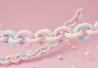 3D Pastel Colored Chain Abstract Illustration With Soft Texture And Pink Background