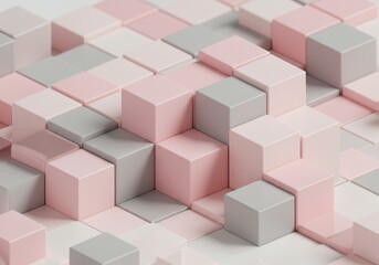 Obraz premium Abstract 3D Cube Geometric Pattern with Pink and Grey Blocks Background
