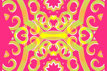 Beautiful glow colour caleidoscope gradient flower line art pattern wallpaper of indonesian traditional abstract batik ethnic dayak ornament for commercial ads