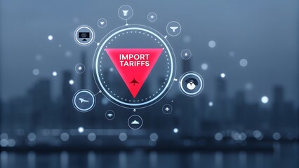 Import tariffs increase concept with global trade symbols. tax, logistics over a global network background.