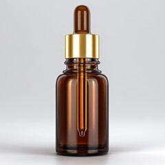 Fototapeta premium Elegant amber dropper bottle with gold cap.