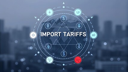 Obraz premium Import tariffs increase concept with global trade symbols. tax, logistics over a global network background.
