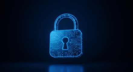 Abstract Blue Illuminated Digital Lock Against Dark Background Illustration