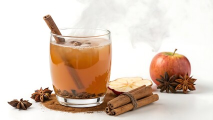 mulled wine with spices in a glass on a white background