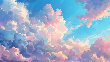 Sky with Puffy Cumulus Clouds: A daytime sky filled with large, puffy cumulus clouds, creating a whimsical and dreamy atmosphere.
