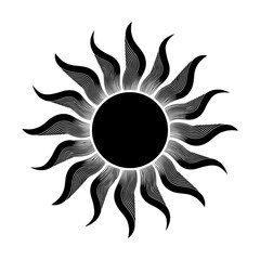 Stylized Sunburst Design Element: Black and White Sun Graphic