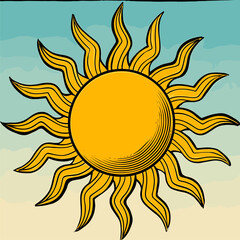 Vintage Sun Illustration: Warm Yellow Celestial Design Element