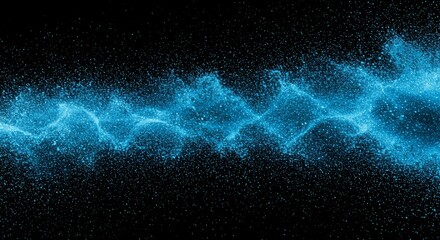 Abstract Blue Particle Wave on Black Background Illustrative Design