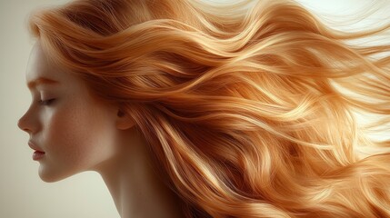 Redheaded woman's flowing hair