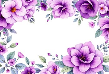 Obraz premium Elegant purple watercolor floral wedding template design featuring lush blooms and delicate leaves, watercolor template, stationery