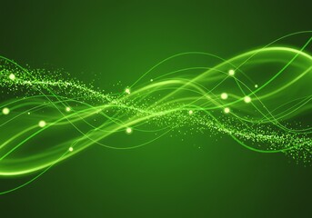 Fototapeta premium Abstract Green Glowing Wave Background Illustration with Motion and Light