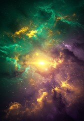 Obraz premium Abstract Galaxy Nebula With Green Purple And Yellow Light Illustration