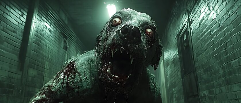 Horror dog in dark alley